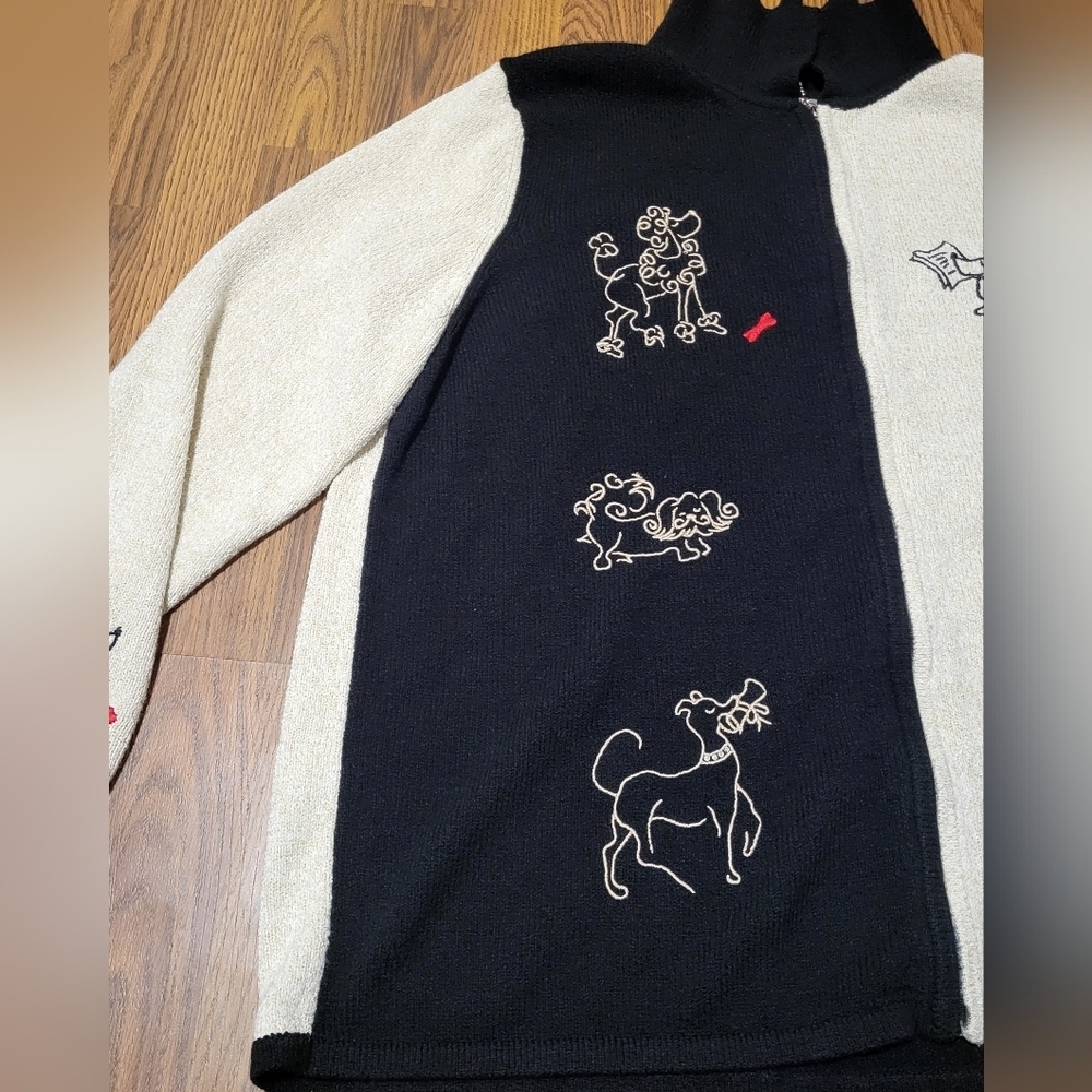 TanJay Vintage Dog Embroidered Knit Full Zip Cardigan Jacket Women’s Large C50 - Picture 5 of 10